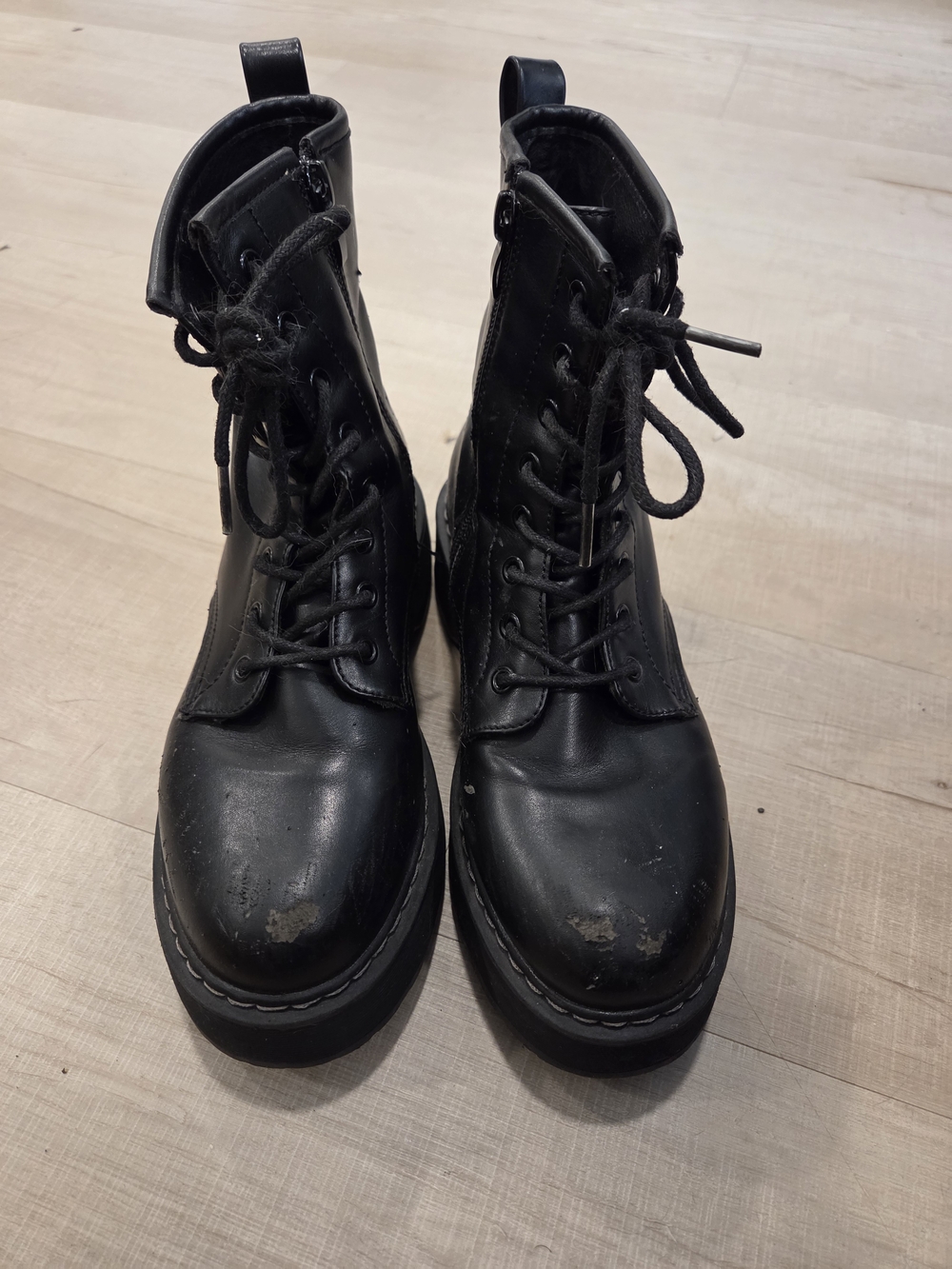 STEVE MADDEN Black Lace-Up Combat Boots